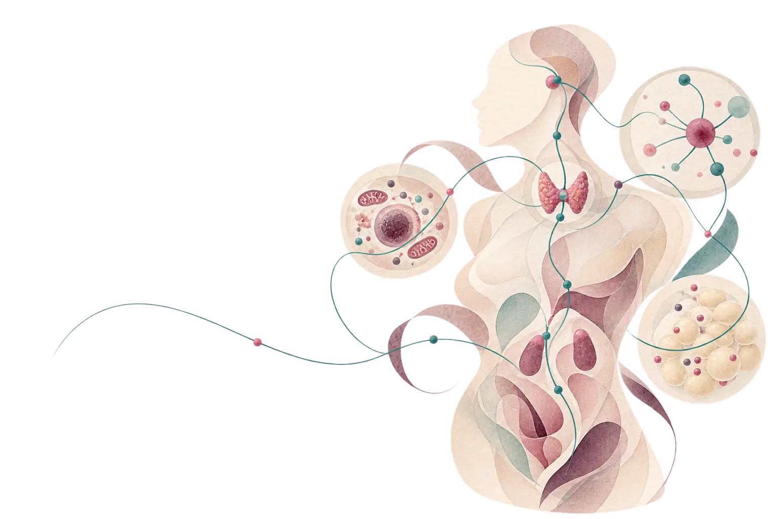 Ilustração editorial representativa das áreas da endocrinologia